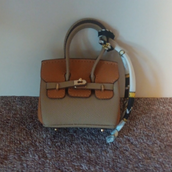 Accessories - Taupe and Tan Structured Top-Handle Women's Bag Charm